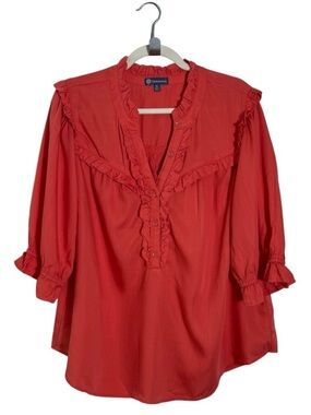 Democracy Lyocell Ruffle Blouse Top Coral Plus Size 2X (18/20)